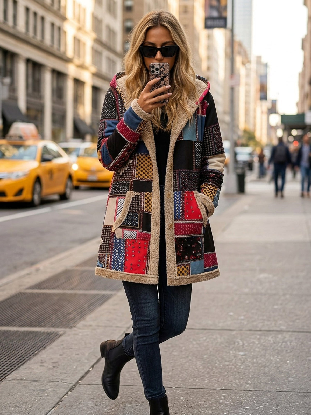 Veste à capuche patchwork et doublure polaire — Amielle Paris