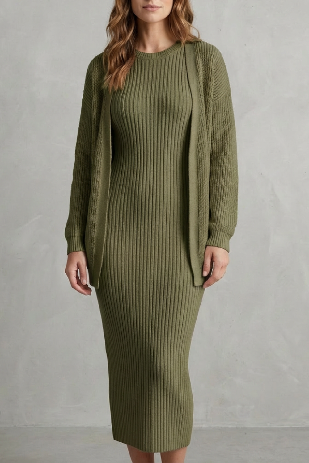 Ensemble robe pull et gilet en maille côtelée — Amielle Paris