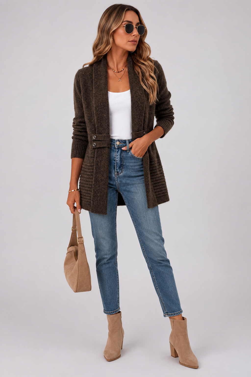 Cardigan long ouvert à col châle — Amielle Paris