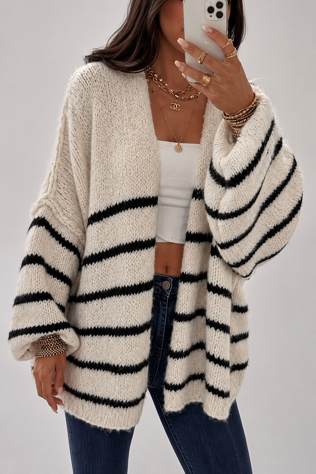 Cardigan ample rayé ouvert — Amielle Paris