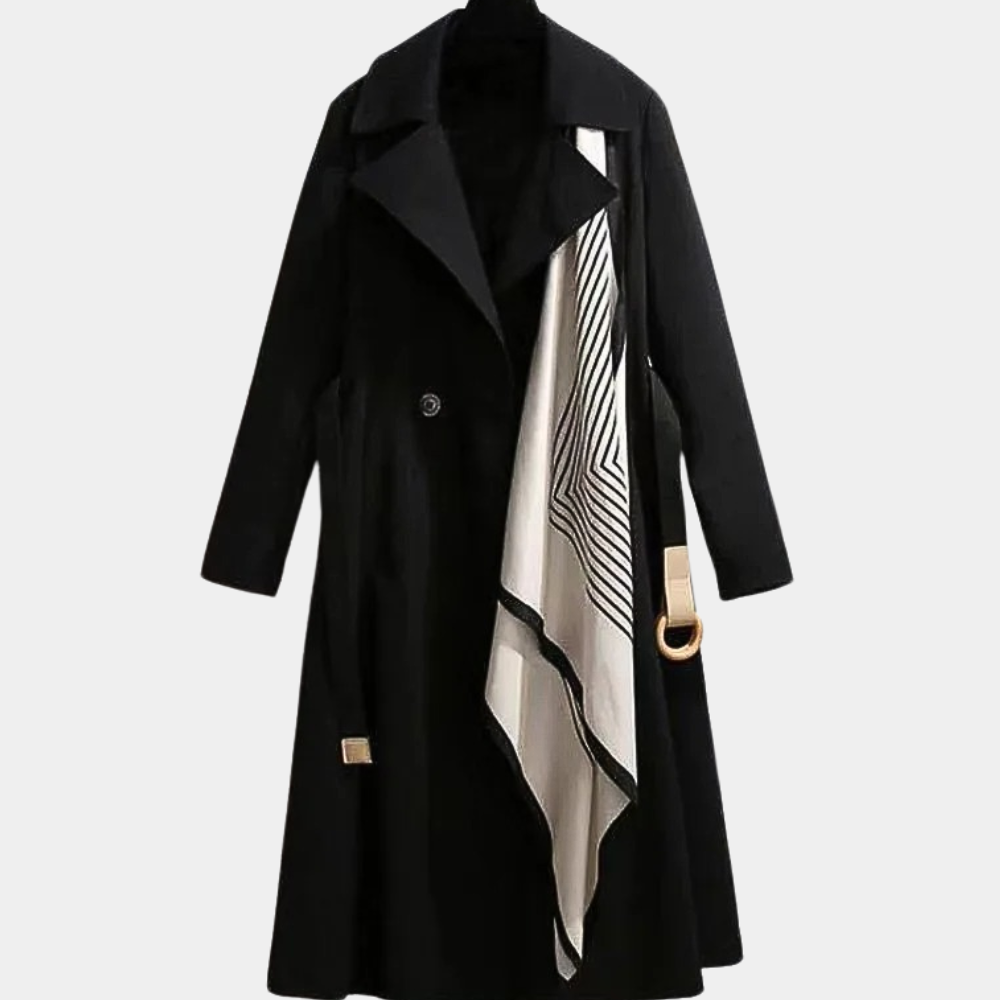 Katherine — Manteau ceinturé à détail foulard — Amielle Paris