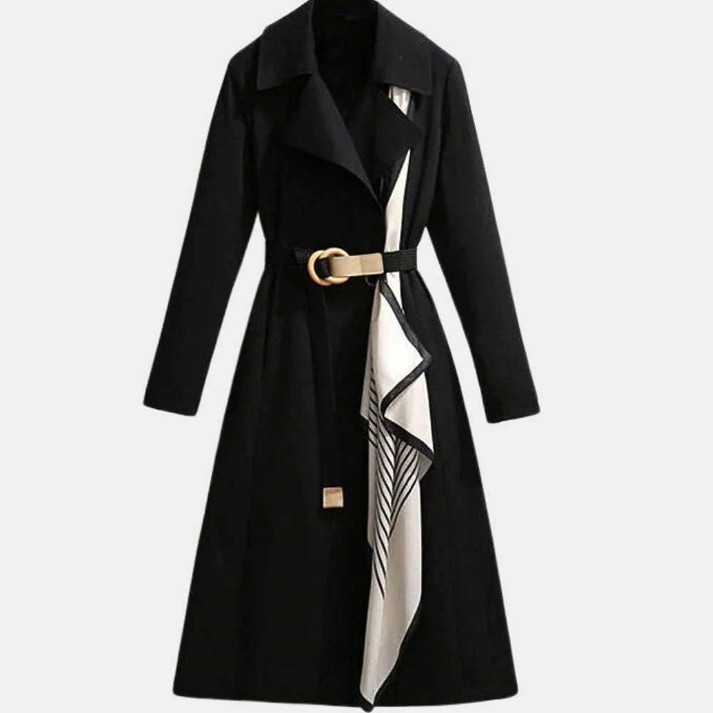 Katherine — Manteau ceinturé à détail foulard — Amielle Paris