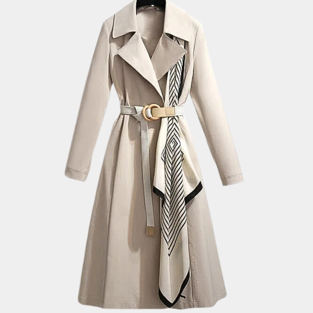 Katherine — Manteau ceinturé à détail foulard — Amielle Paris
