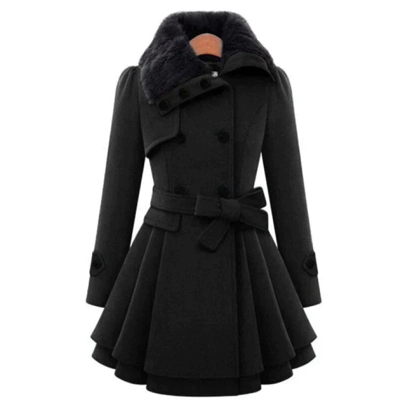 Manteau évasé ceinturé à col en fausse fourrure — Amielle Paris