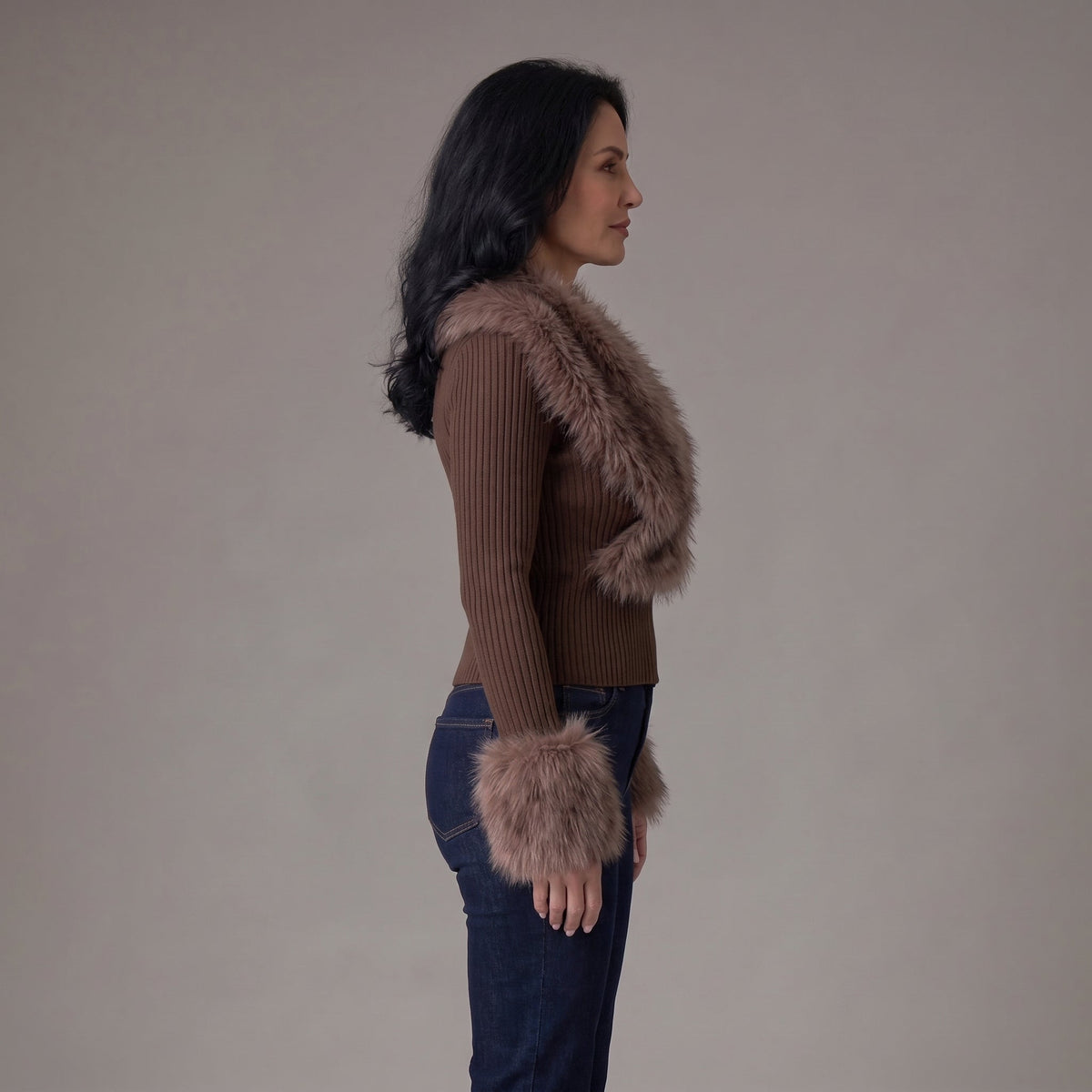 Cardigan zippé à col en fausse fourrure — vue 3
