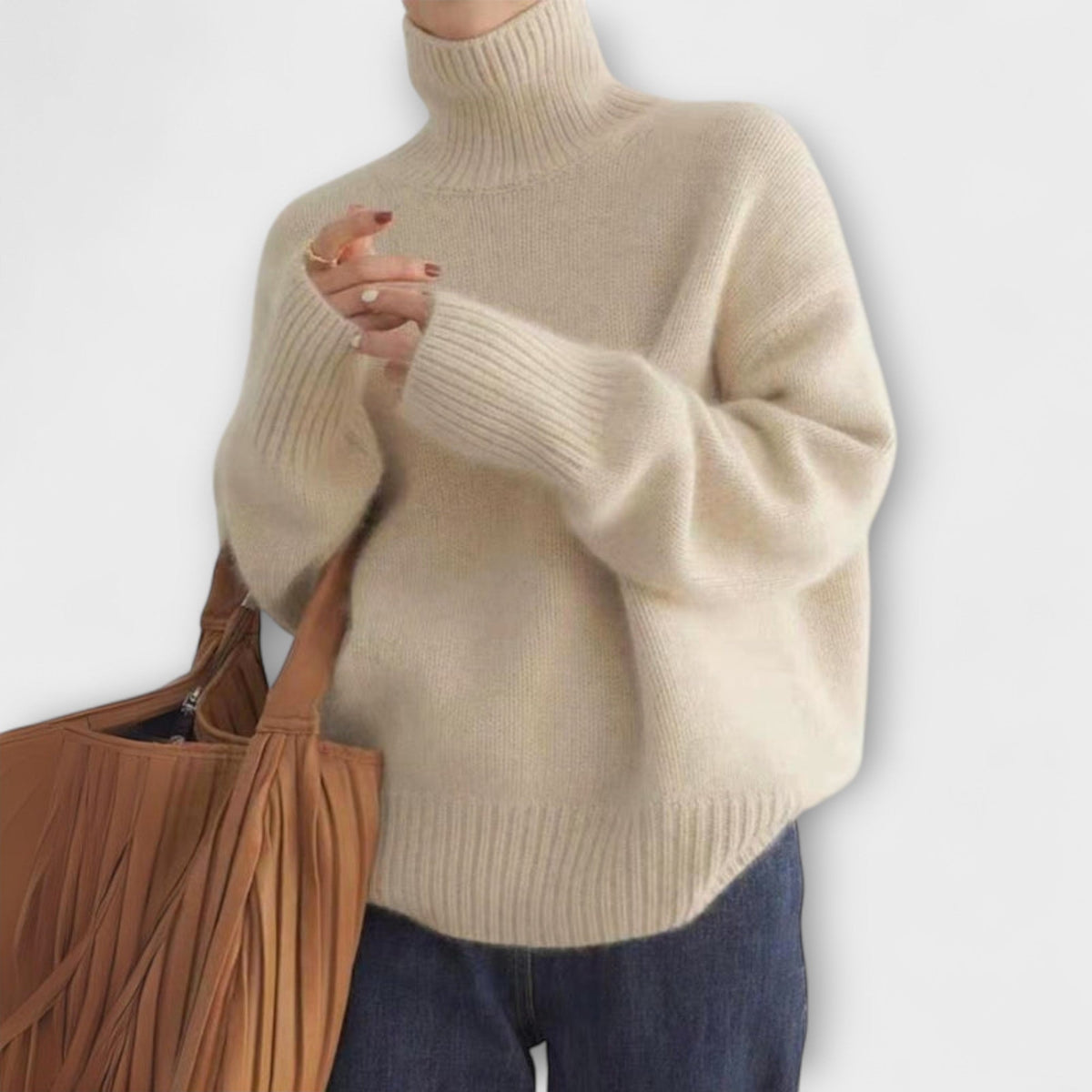 Mera | Pull beige à col roulé