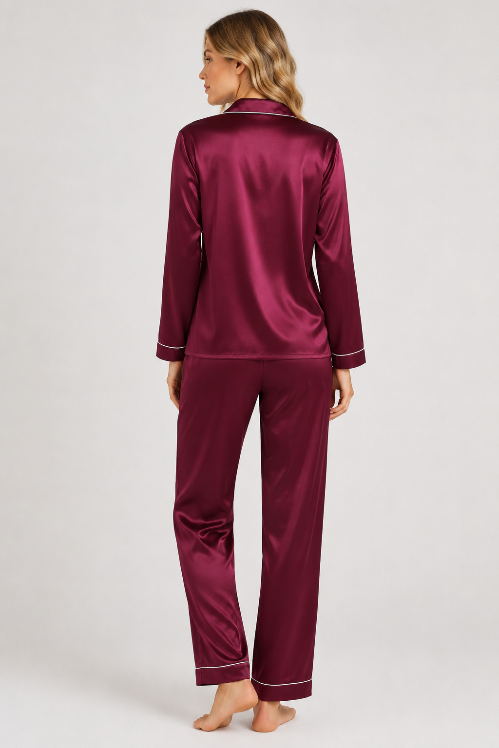 Pyjama satiné à passepoils — Delia — Amielle Paris