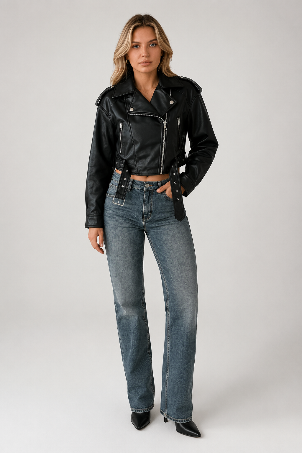 Sylvie — Veste biker ample effet cuir — Amielle Paris