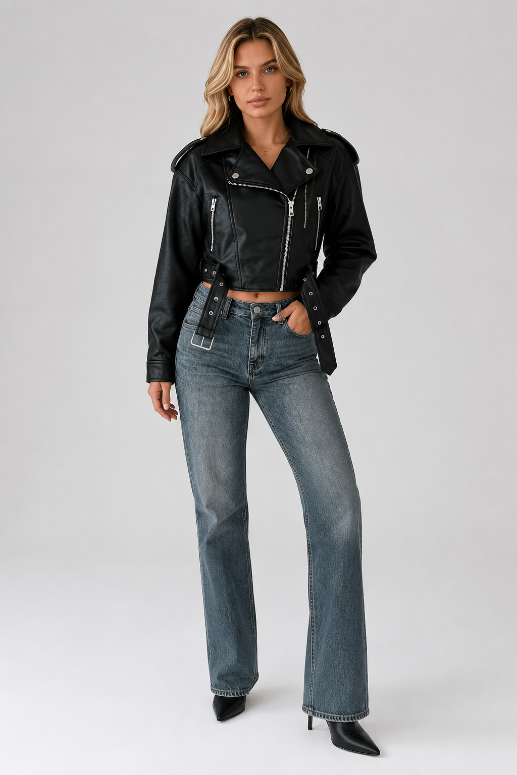 Sylvie — Veste biker ample effet cuir — Amielle Paris
