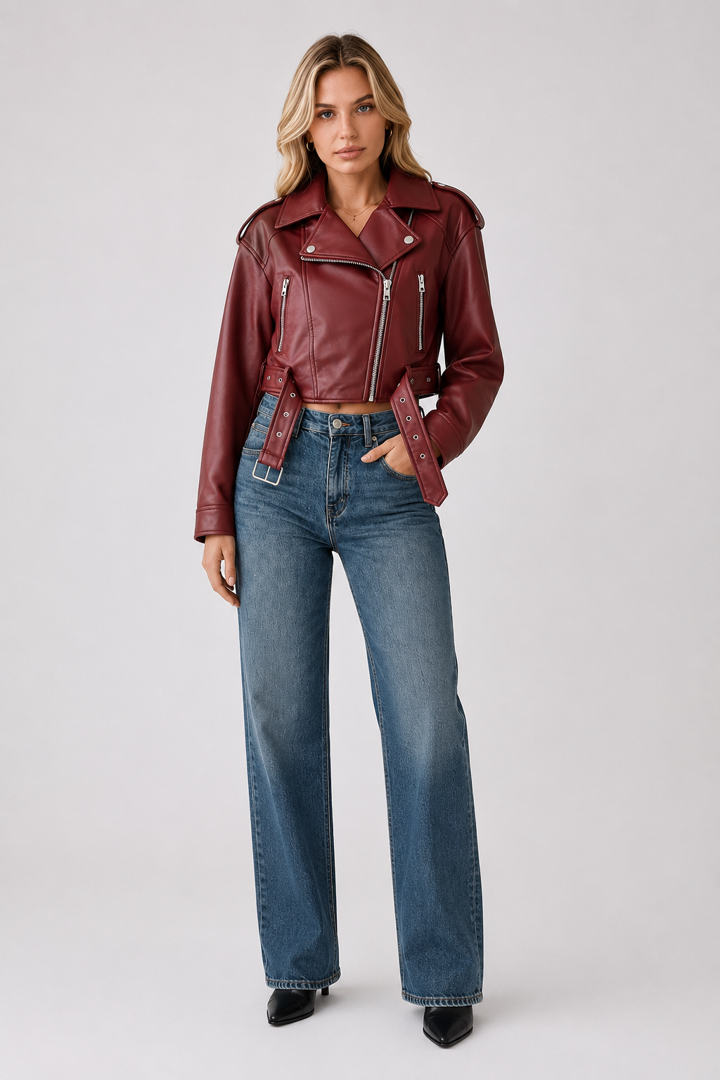 Sylvie — Veste biker ample effet cuir — Amielle Paris
