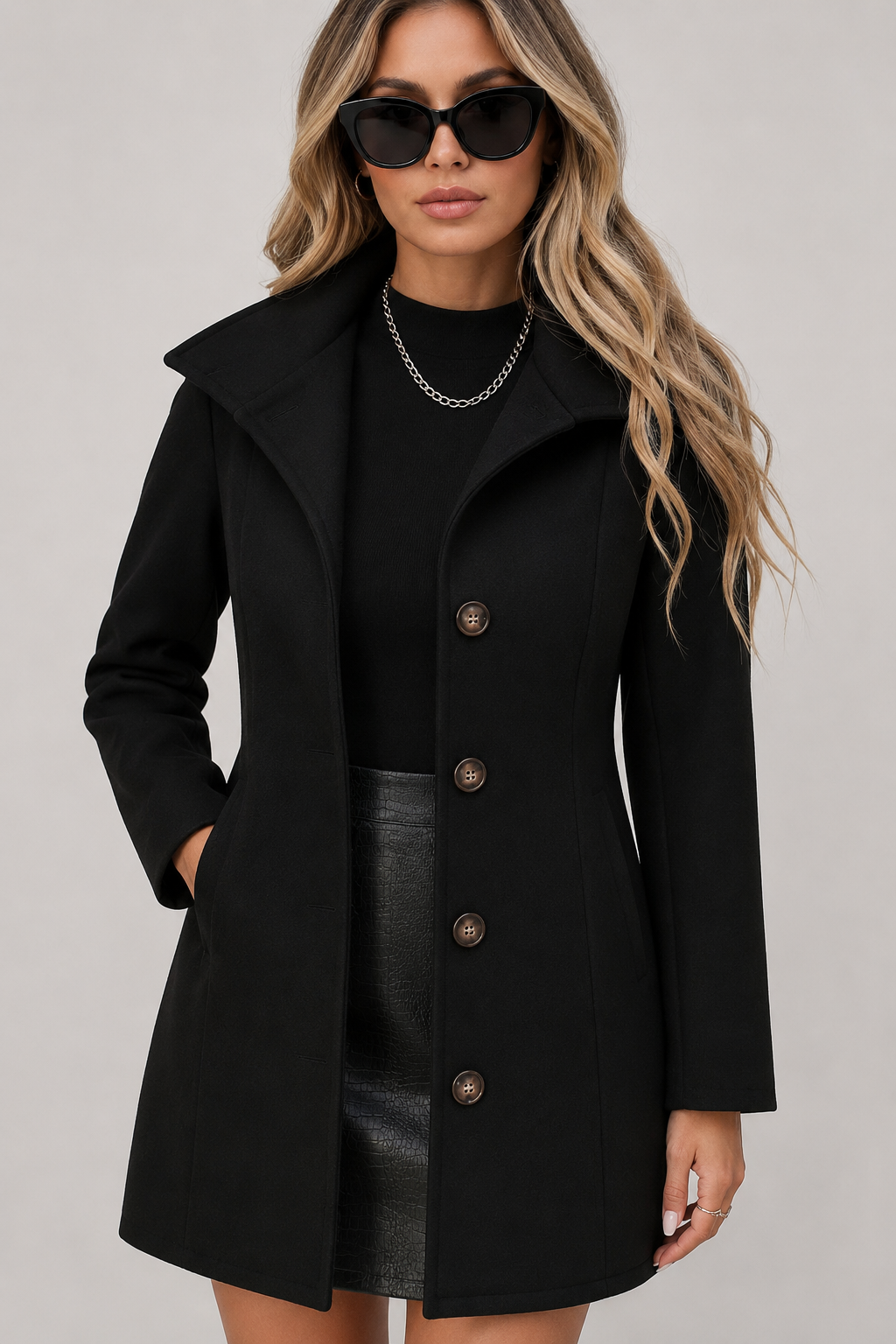 Manteau mi-long à col chemise — Suzan — Amielle Paris
