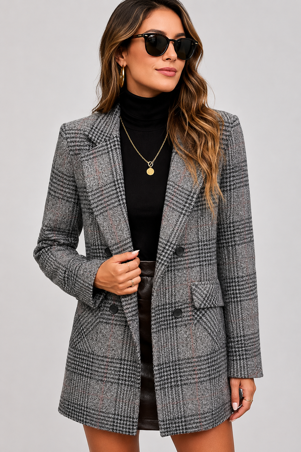 Blazer long croisé prince-de-galles Roxy — Amielle Paris