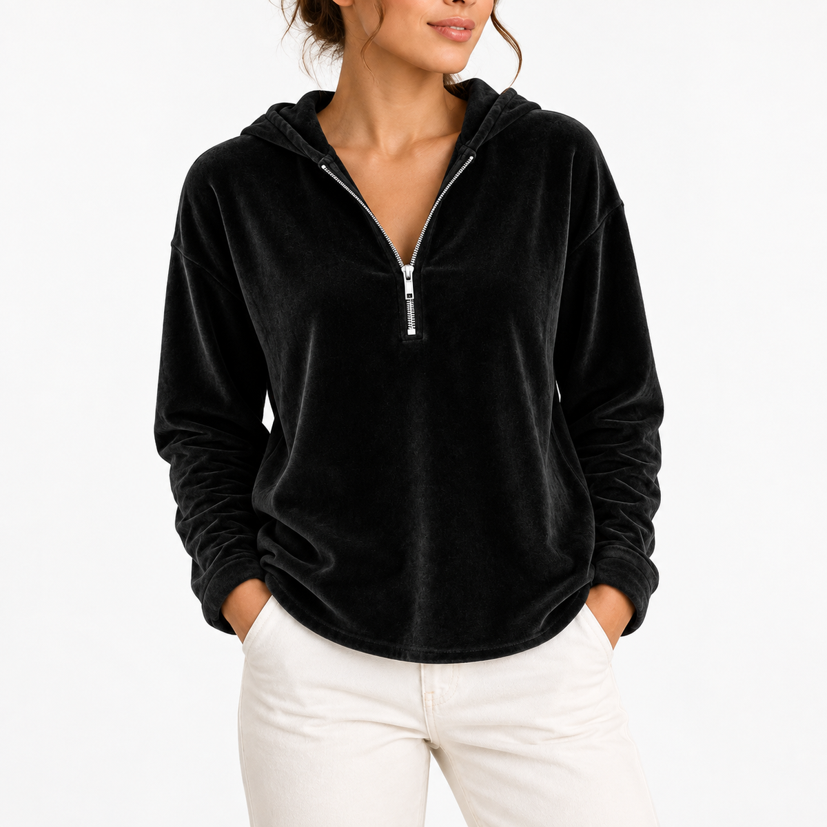 Sweat à capuche texturé et col zippé — Amielle Paris