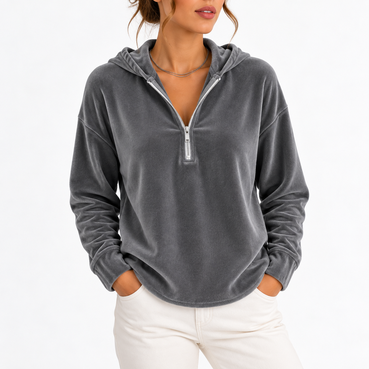 Sweat à capuche texturé et col zippé — Amielle Paris