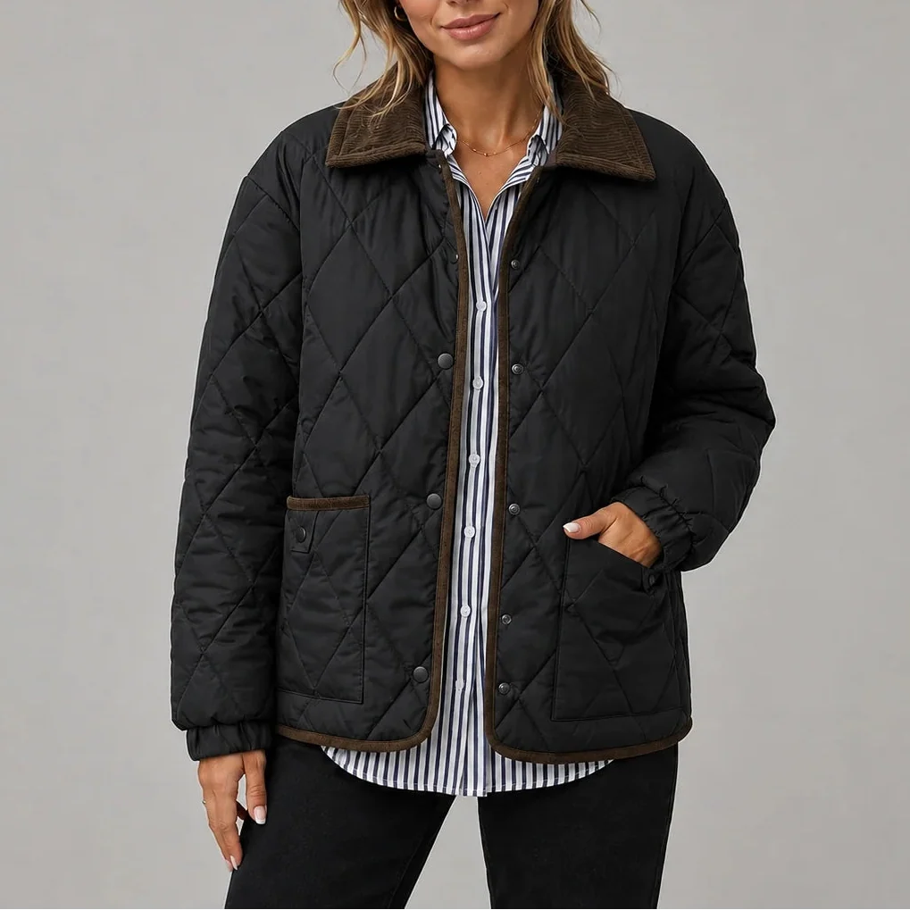 Veste matelassée à col en velours côtelé — Amielle Paris