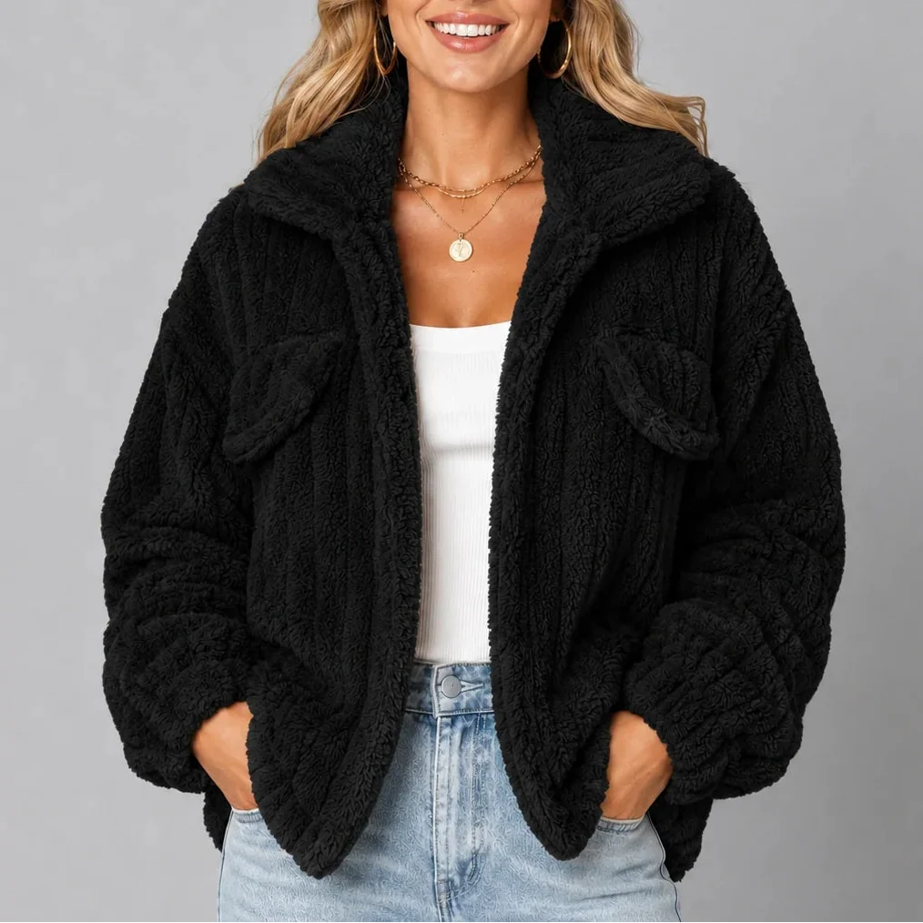 Veste polaire duveteuse à grand col — Amielle Paris