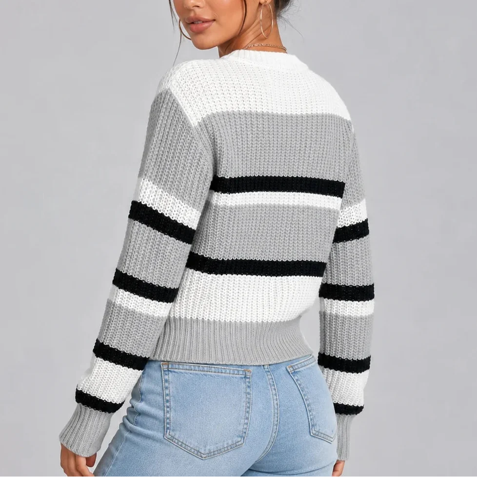 Pull rayé à col rond et poignets côtelés — Amielle Paris