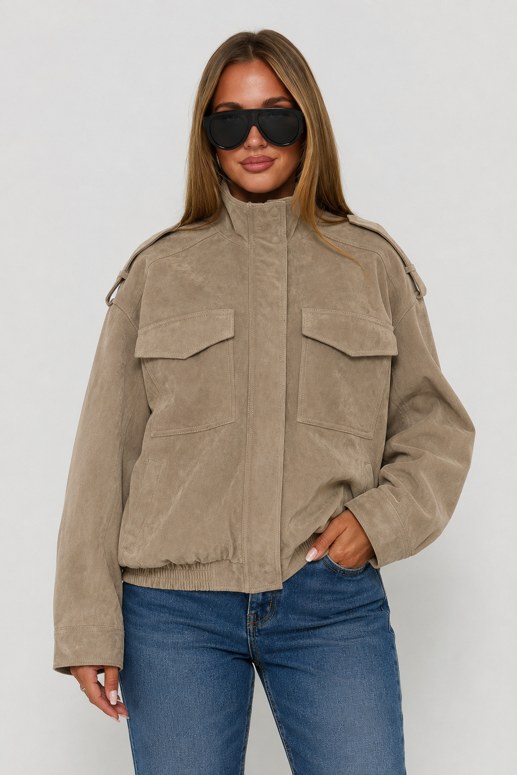 Élise — Veste cargo en suédine — Amielle Paris