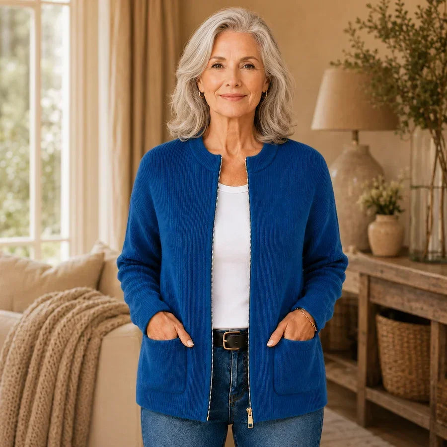 Uma — Cardigan ouvert à col rond et poches — Amielle Paris