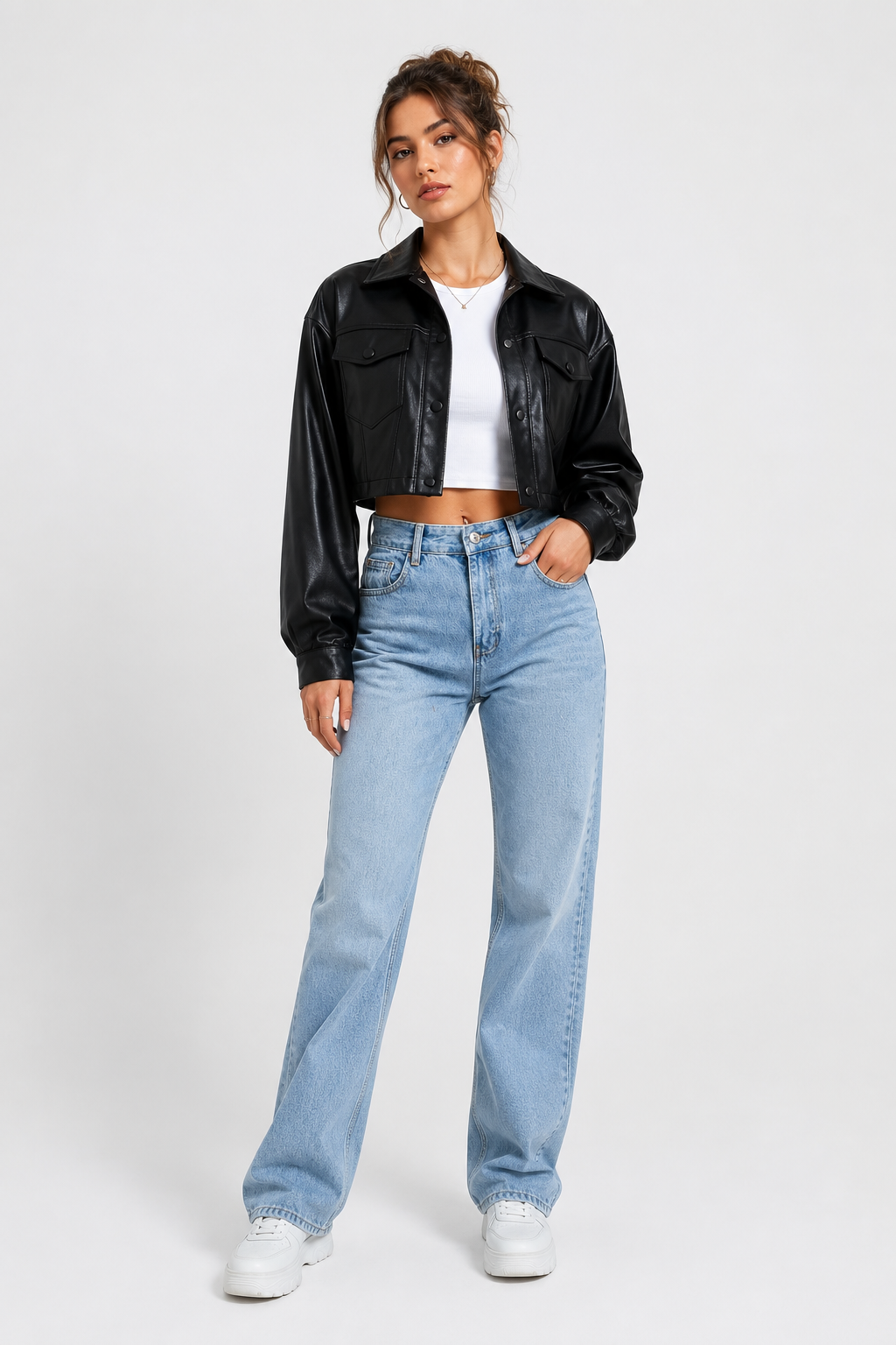 Maya — Veste courte effet cuir à boutons-pression — Amielle Paris