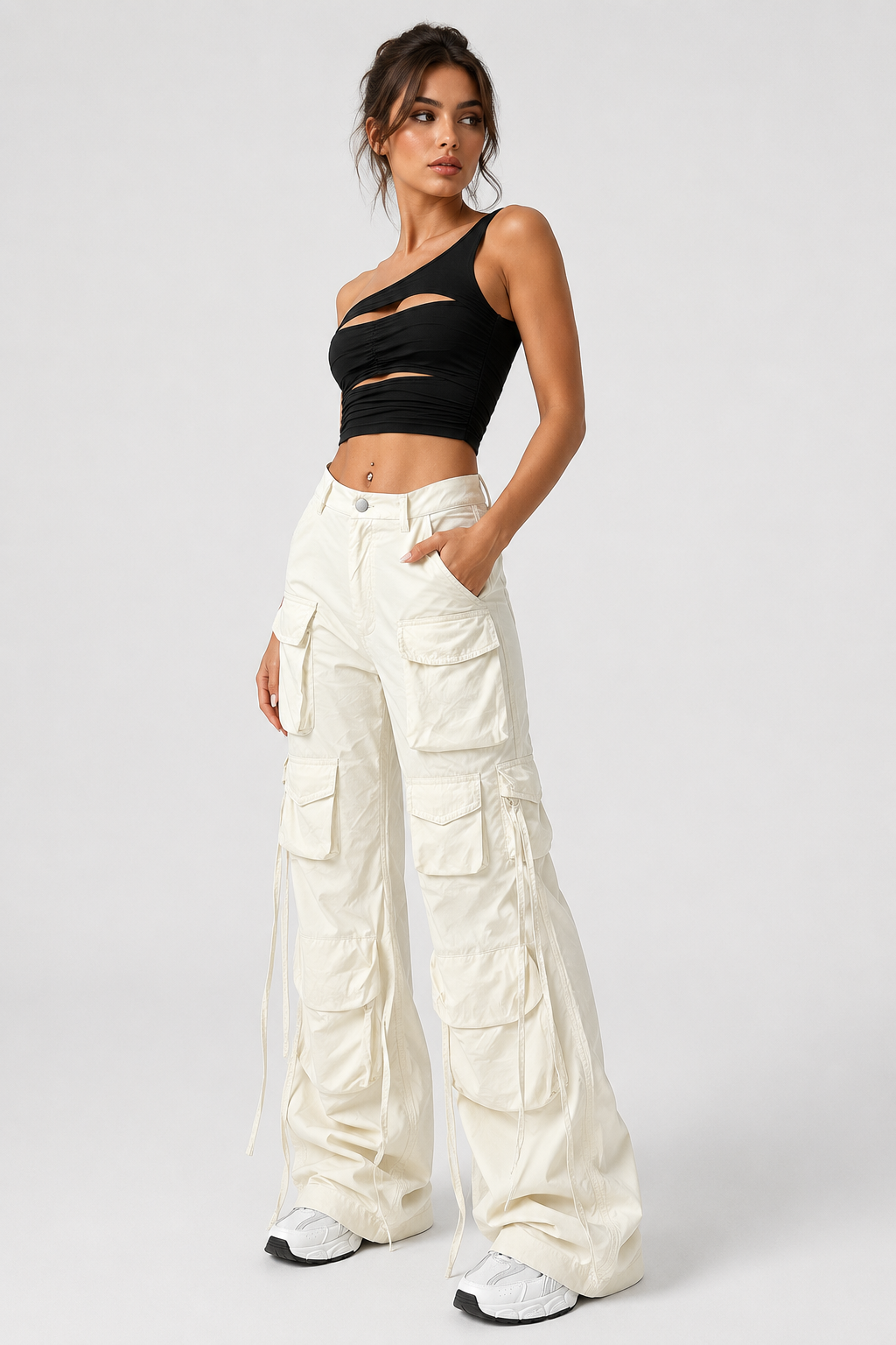 Pantalon cargo large à liens — Amielle Paris
