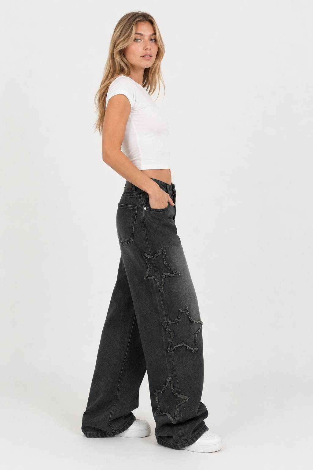 Jean large à détails étoilés — Lina — Amielle Paris
