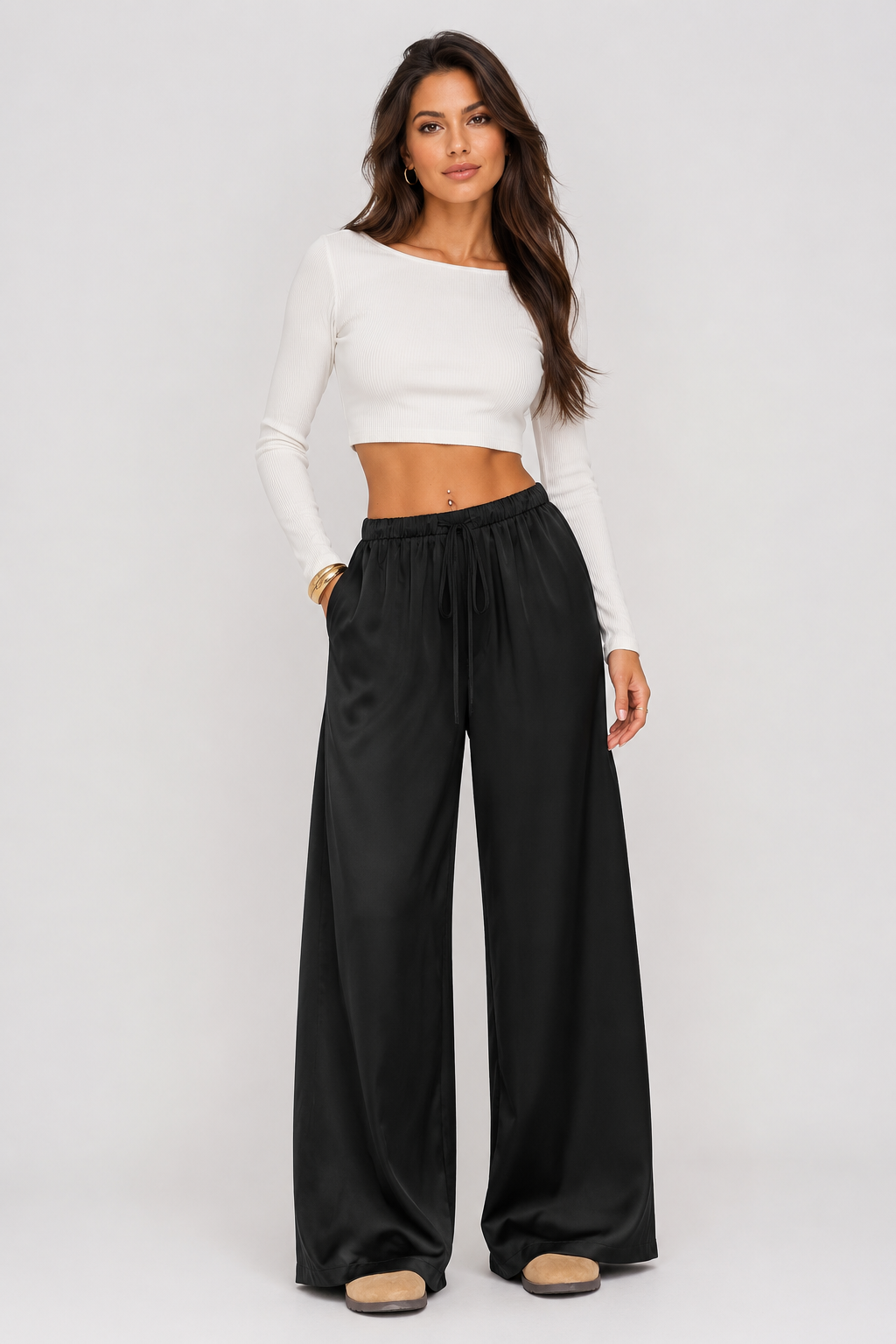 Pantalon large à taille élastique — Mia — Amielle Paris