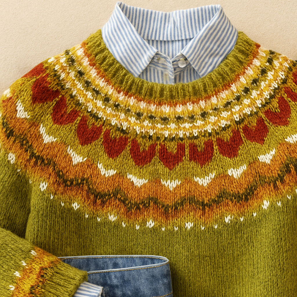 Pull jacquard nordique à col rond — Amielle Paris