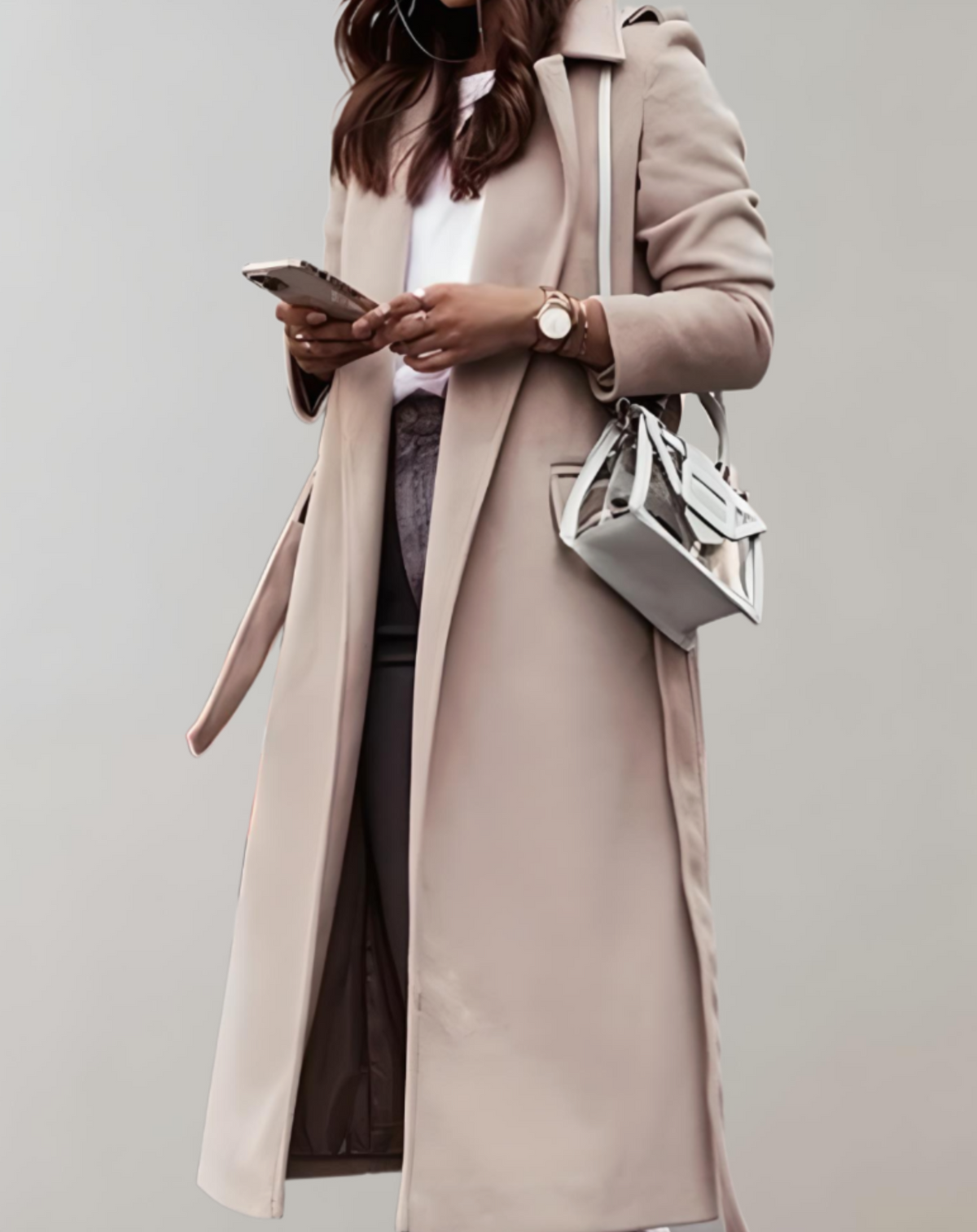 Trench long portefeuille à ceinture à nouer — Amielle Paris