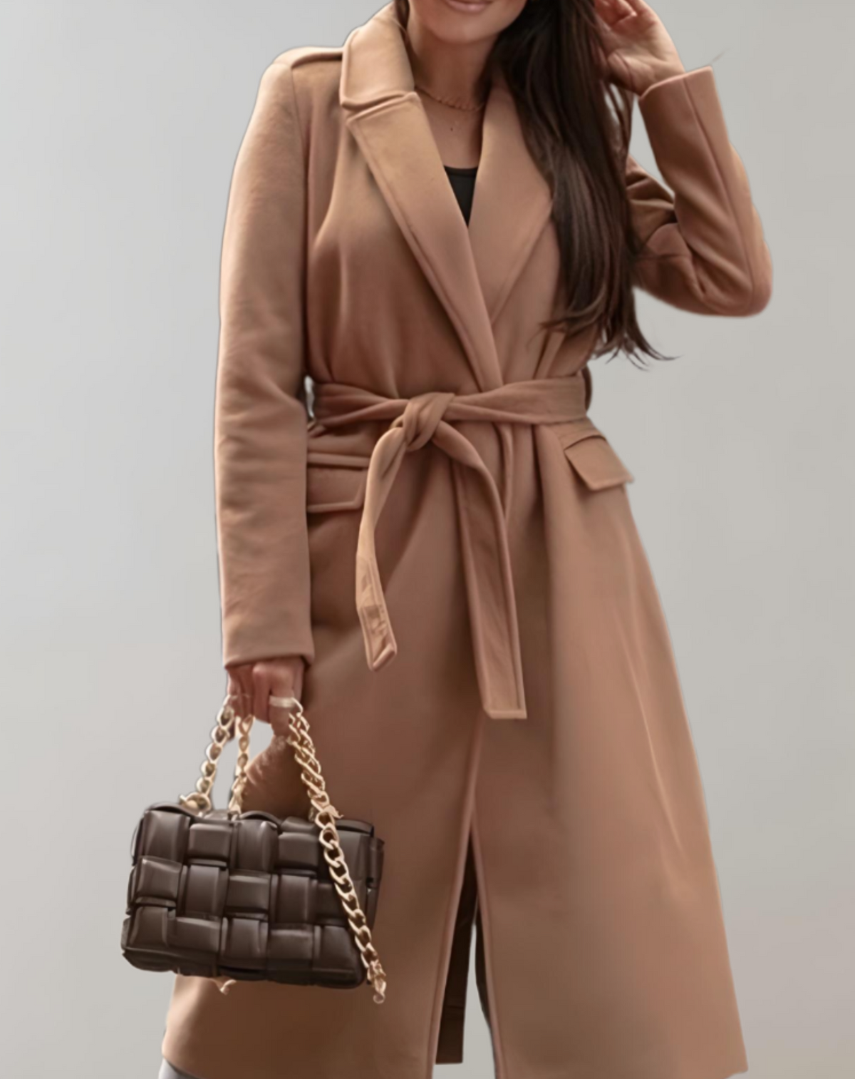 Trench long portefeuille à ceinture à nouer — Amielle Paris