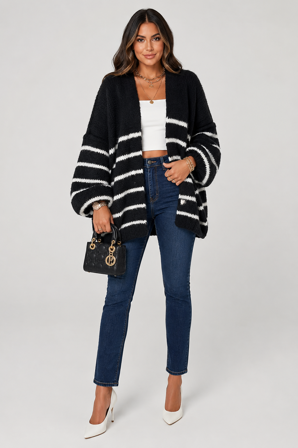 Cardigan ample rayé ouvert — Amielle Paris