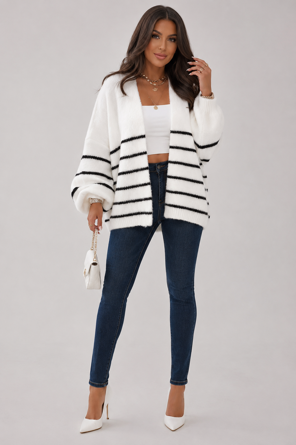 Cardigan ample rayé ouvert — Amielle Paris