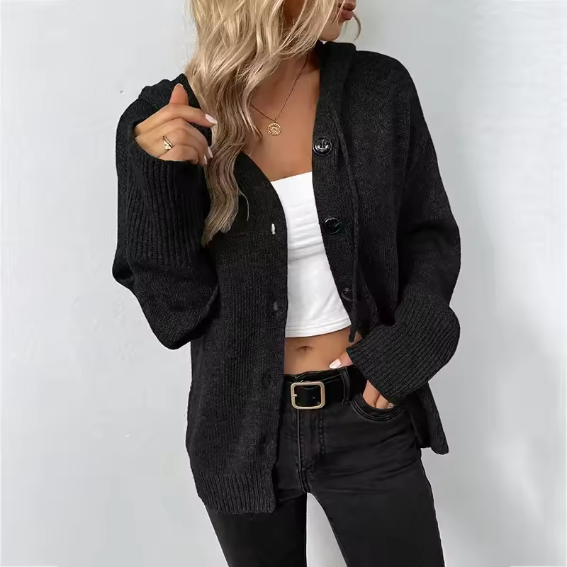 Freja — Cardigan boutonné à finitions côtelées — Amielle Paris