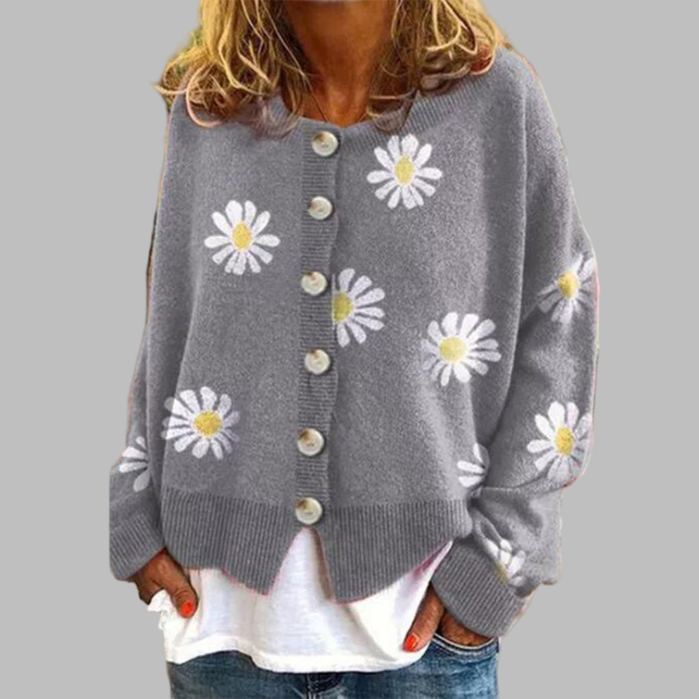 Fiona — Cardigan fleuri à col rond — Amielle Paris