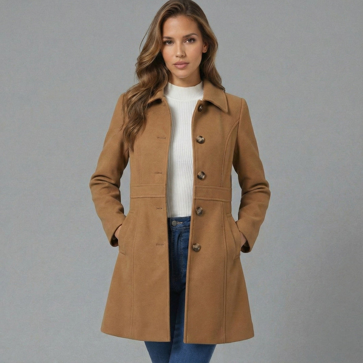 Elara — Manteau trapèze boutonné — Amielle Paris
