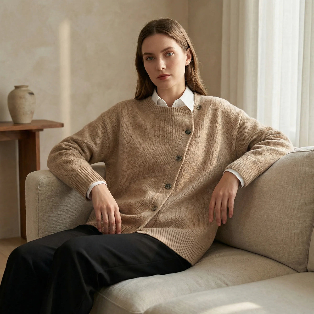 Marina — Cardigan à boutonnage asymétrique — Amielle Paris