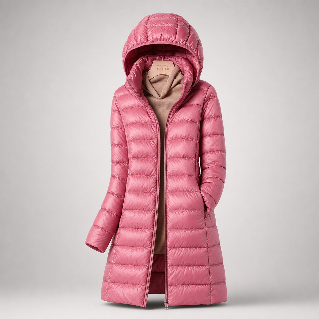 Amelia — Doudoune longue matelassée à capuche — Amielle Paris