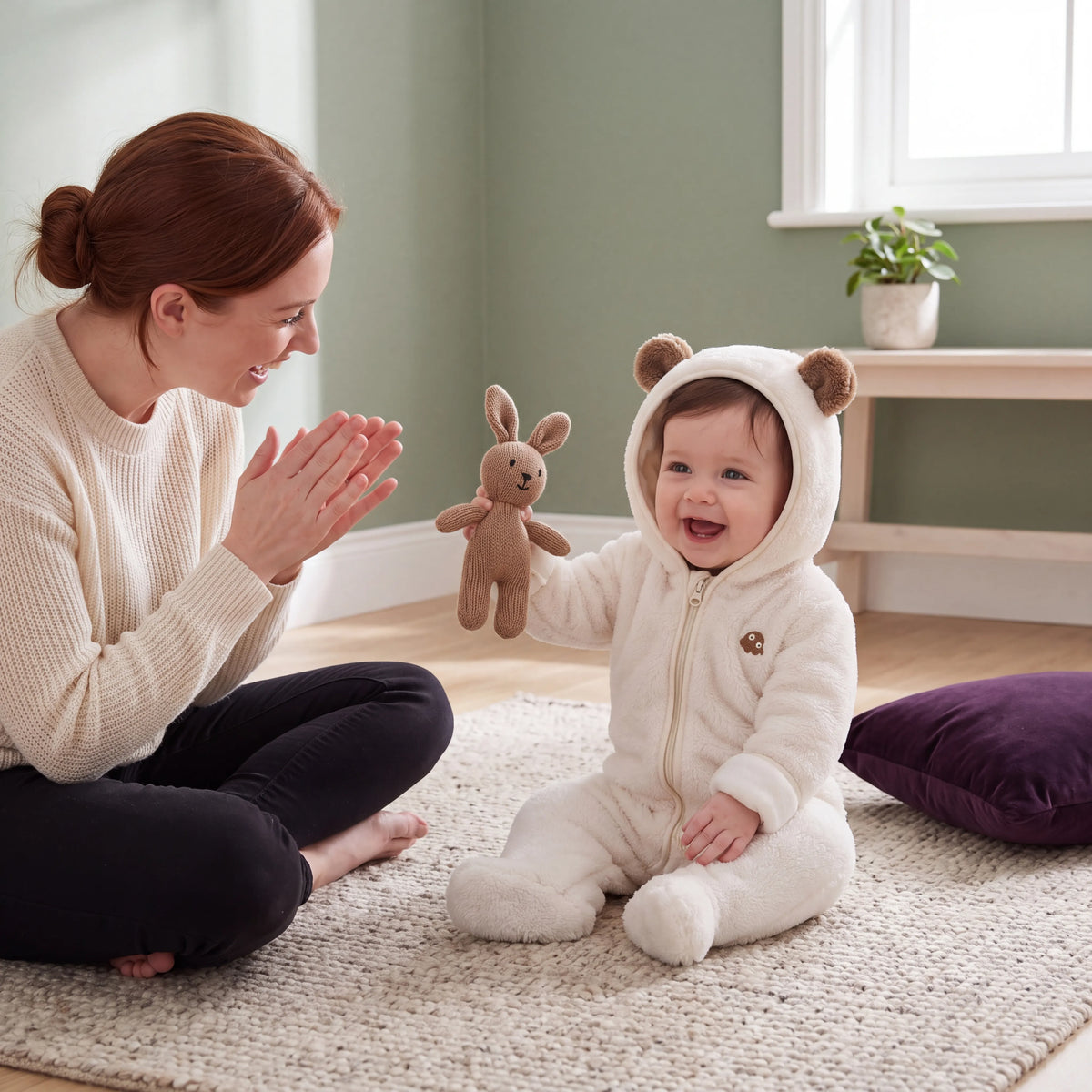 Combinaison bébé en flanelle à capuche ours — vue 3