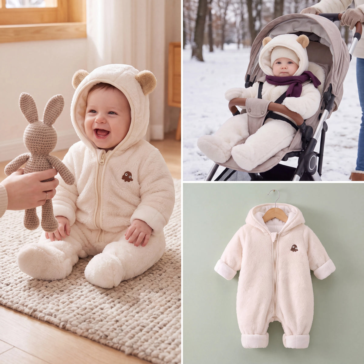 Combinaison bébé en flanelle à capuche ours — vue 12