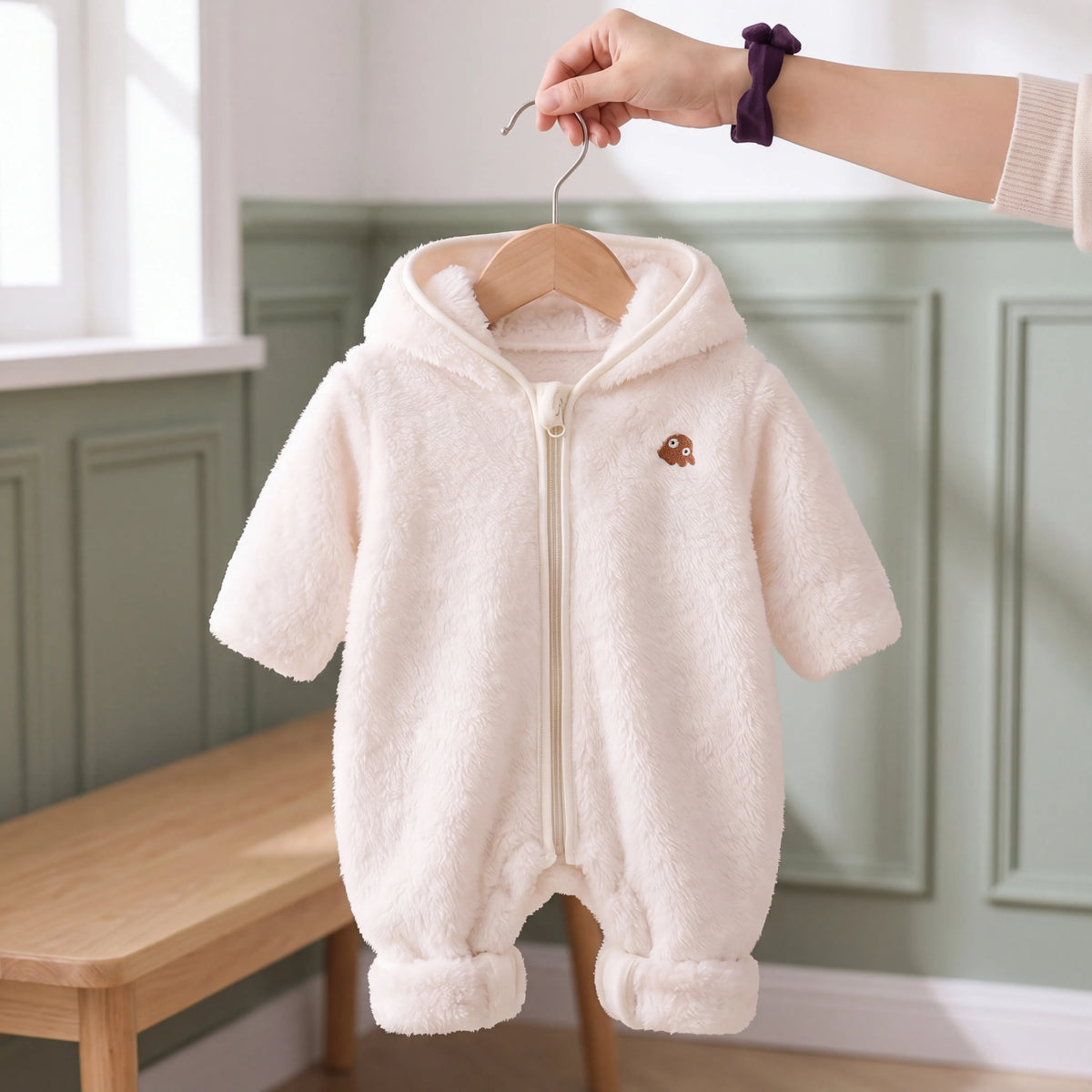 Combinaison bébé en flanelle à capuche ours — vue 9