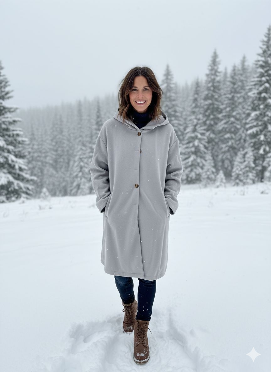 Manteau long à capuche et revers crantés — Amielle Paris