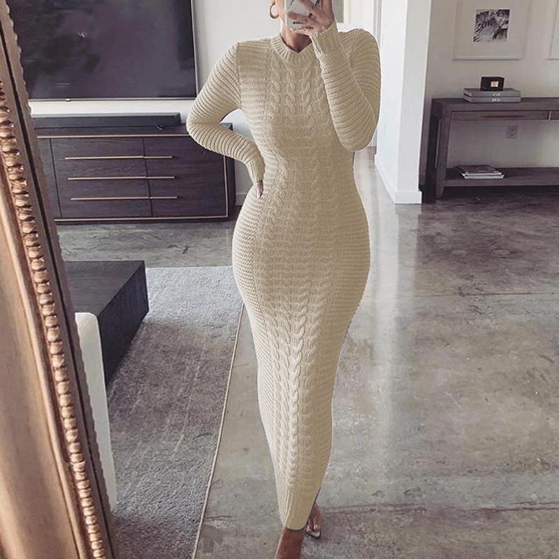 Felicity — Robe longue extensible à col rond — Amielle Paris