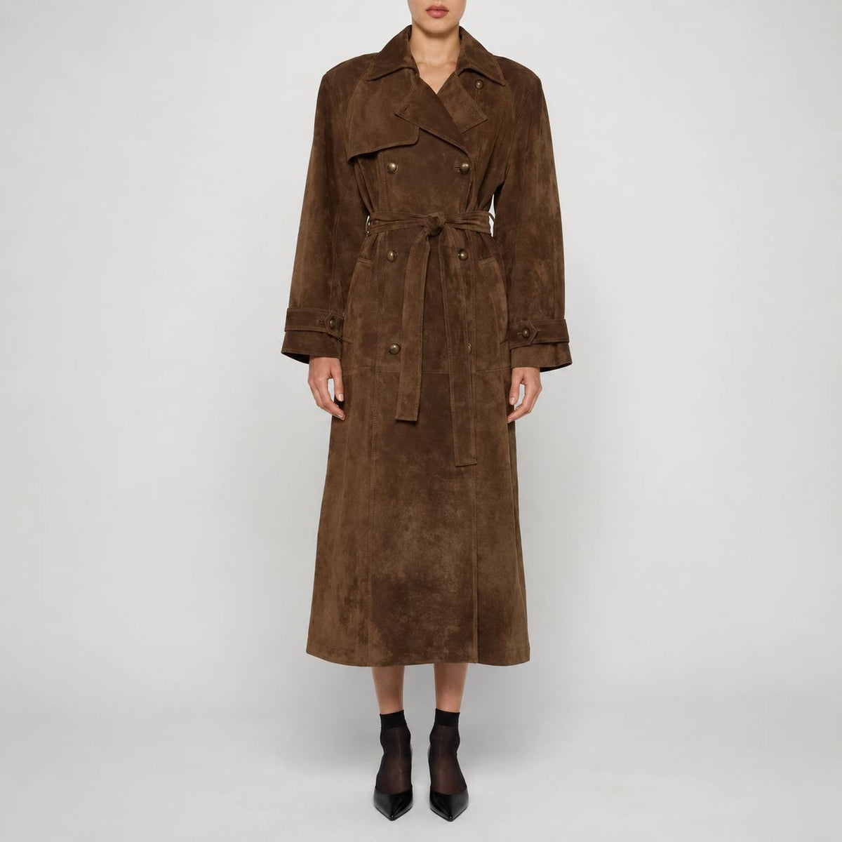 Trench long aspect daim à larges revers — Amielle Paris