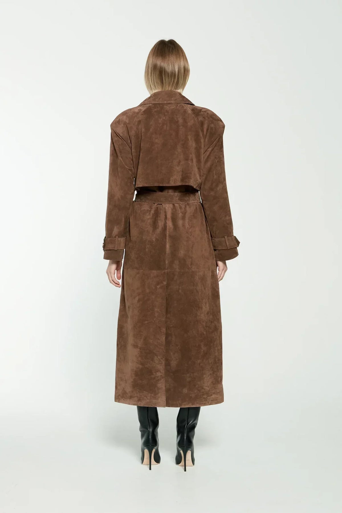 Trench long ceinturé effet daim — vue 3