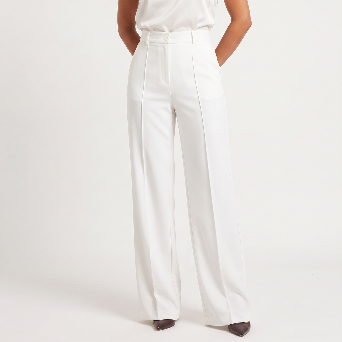Pantalon large taille haute à finition tailleur — Amielle Paris — vue 10