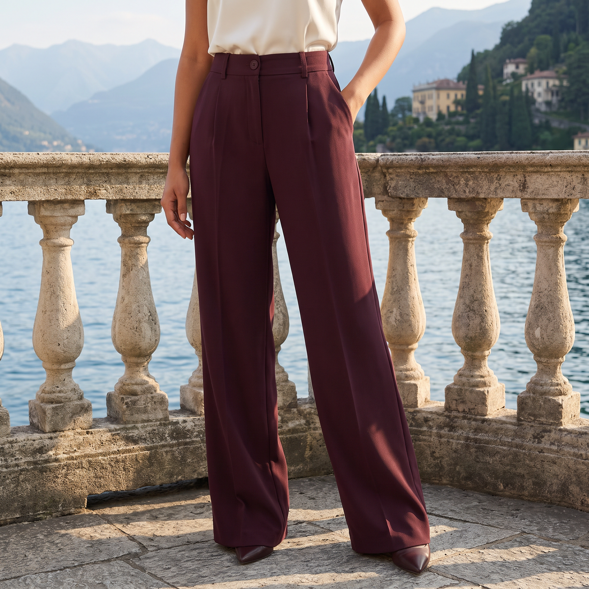 Pantalon large taille haute à finition tailleur — Amielle Paris — vue 2