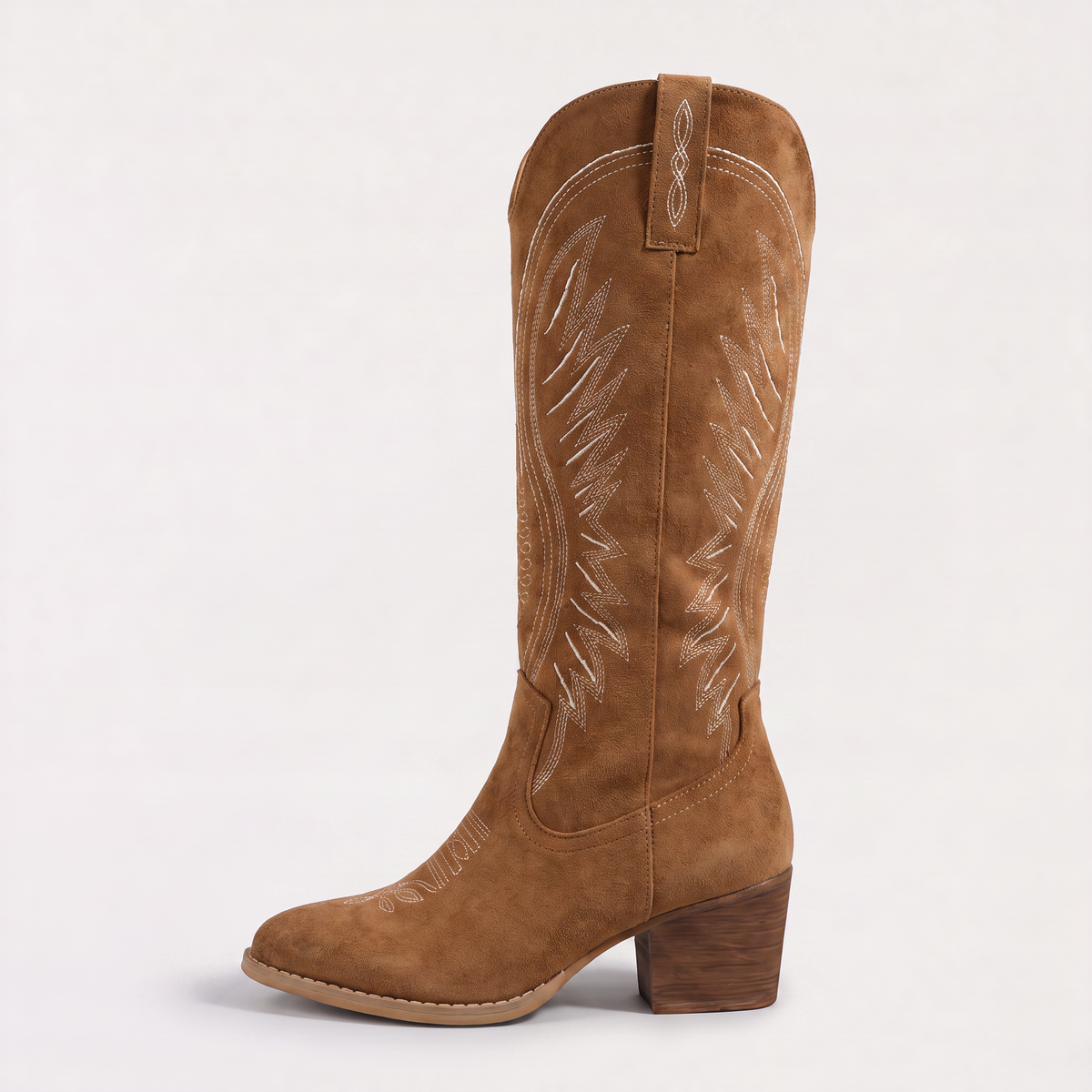 Bottes western hautes brodées effet daim — Amielle Paris — vue 7