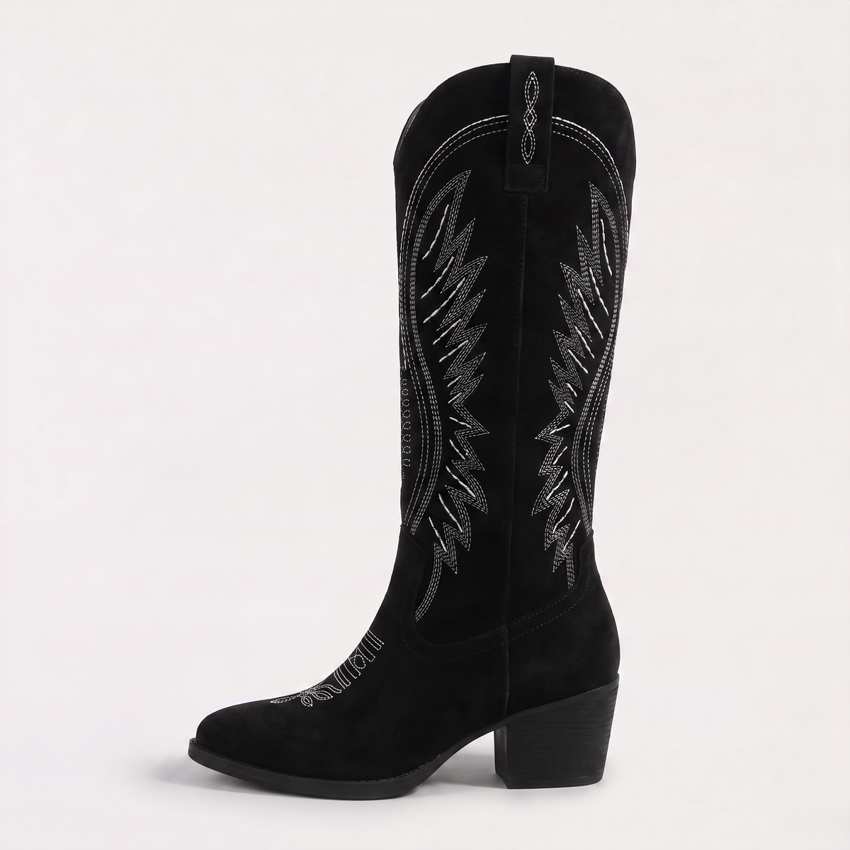 Bottes western hautes brodées effet daim — Amielle Paris — vue 6