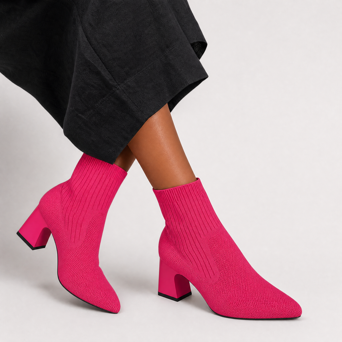 Bottes mi-mollet en textile à talon bloc — Amielle Paris — vue 3