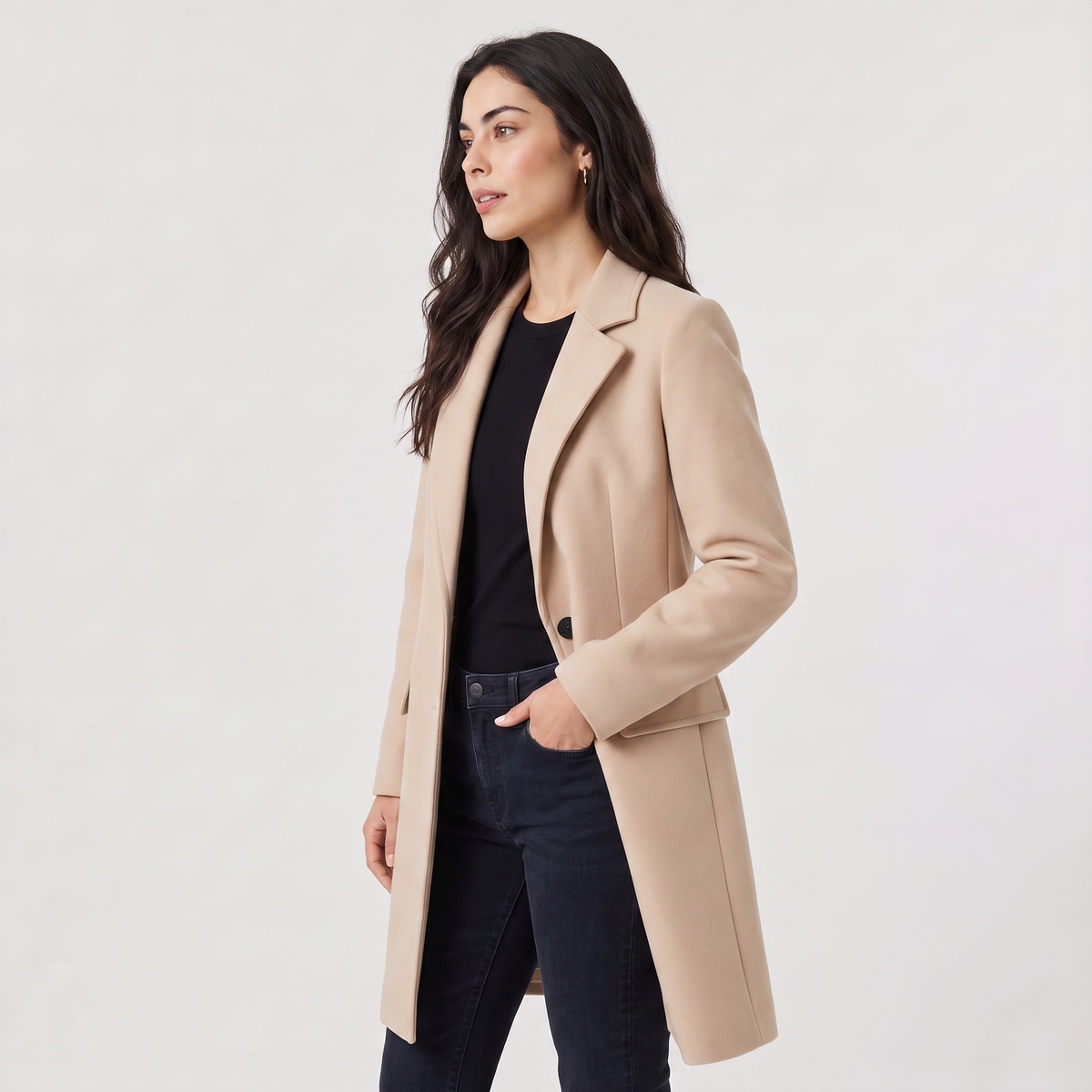 Manteau long droit à fermeture deux boutons — Amielle Paris — vue 5